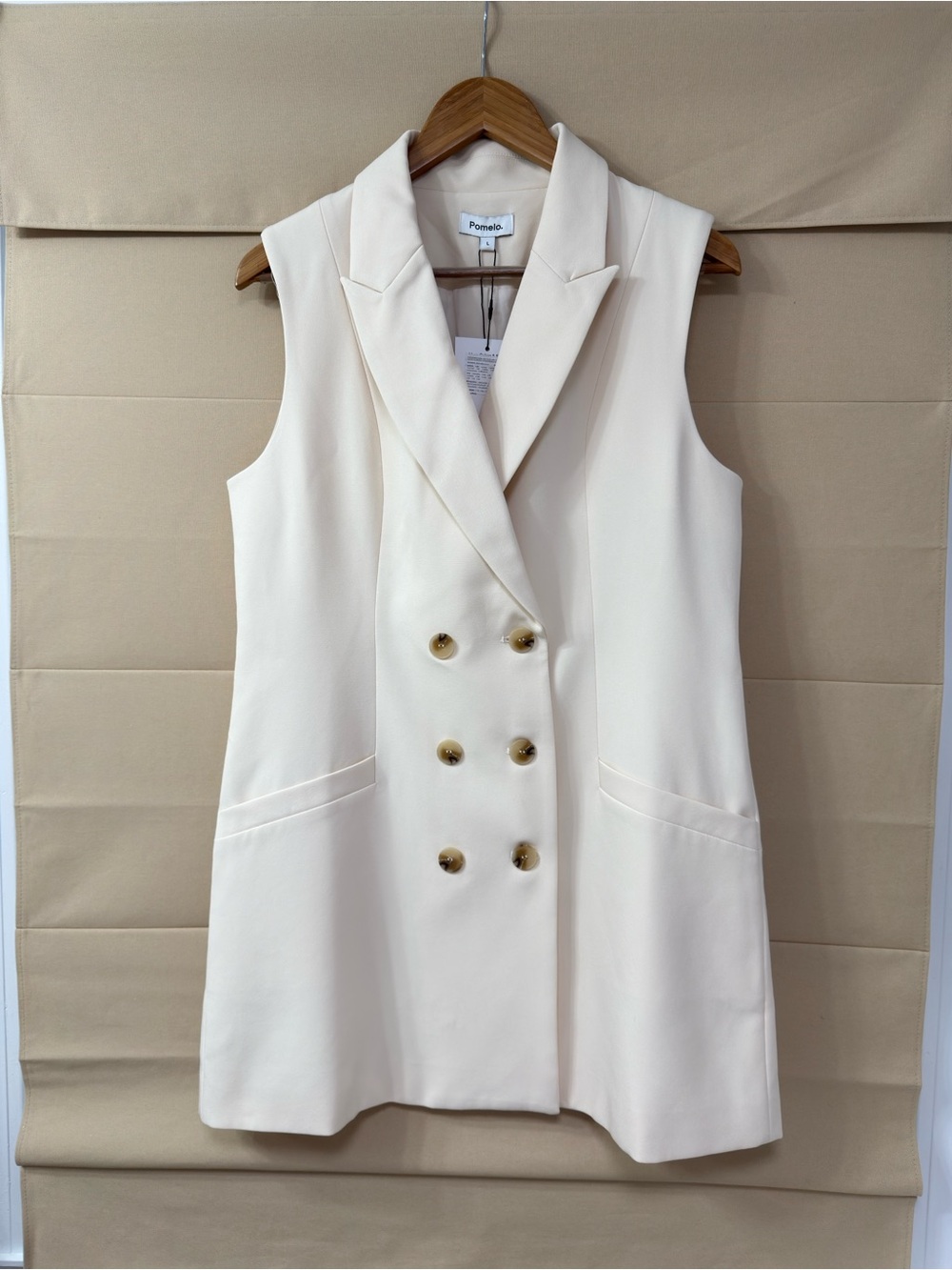 Pomelo Cream Sleeveless Double-Breasted Blazer Dress